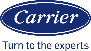 Carrier "Turn to the Experts" company logo. Given to Complete Heating & Sheet Metal's for being an HVAC equipment provider.